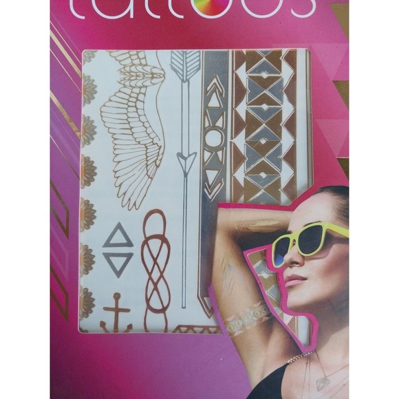 Women Lady Metallic gold silver color boho arm Body Temporary Tattoo Sticker Art - Picture 3 of 7